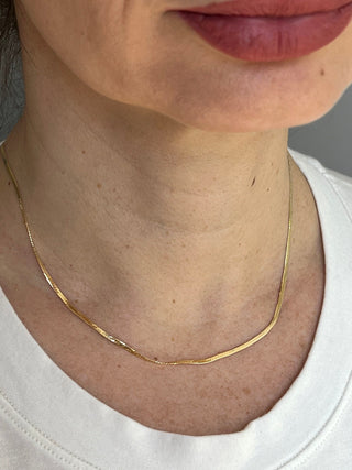 14K Yellow Gold 16" 18" 20" Inch Delicate Flat Polished Beveled Herringbone Chain 1.5mm Wide, Real Gold Chain, Women Herringbone Necklace