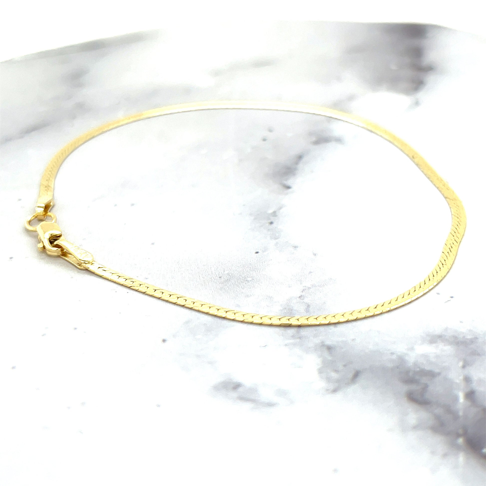 Solid 14K Yellow Gold 7" 8" Beveled Herringbone Chain Bracelet, 1.5mm wide, Real Gold, Herringbone Bracelet, Women