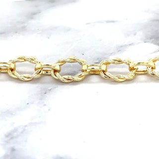 14K Yellow Gold 18" Textured Twisted Oval Link Chain, 9.8mm Wide, Real Gold Necklace, Women Link Chain