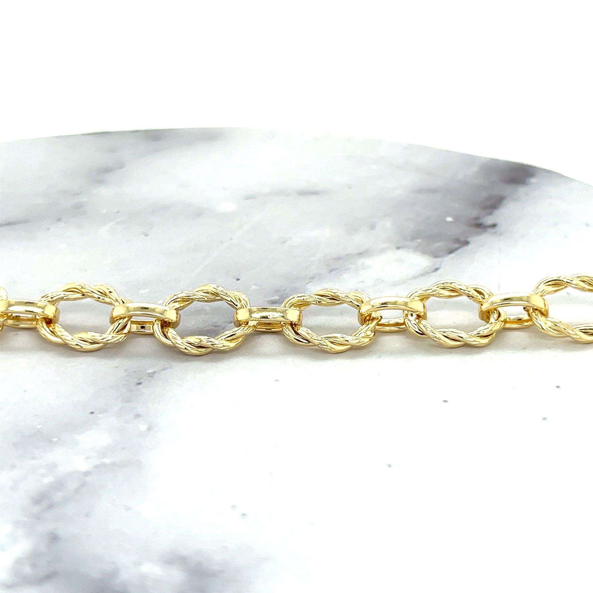 14K Yellow Gold 18" Textured Twisted Oval Link Chain, 9.8mm Wide, Real Gold Necklace, Women Link Chain