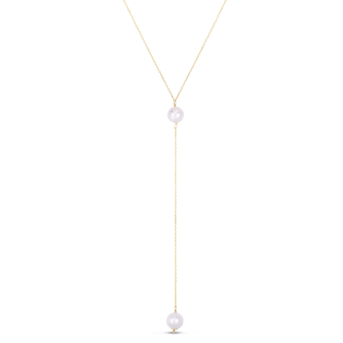 14K Yellow Gold 17" Diamond Cut Chain Real Pearl Drop Lariat Chain, Y-Necklace, Real Gold Chain, Women