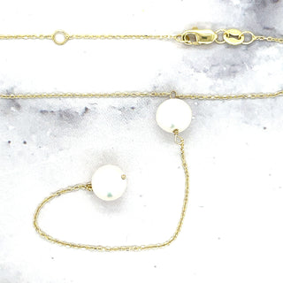 14K Yellow Gold 17" Diamond Cut Chain Real Pearl Drop Lariat Chain, Y-Necklace, Real Gold Chain, Women