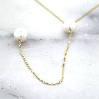 14K Yellow Gold 17" Diamond Cut Chain Real Pearl Drop Lariat Chain, Y-Necklace, Real Gold Chain, Women