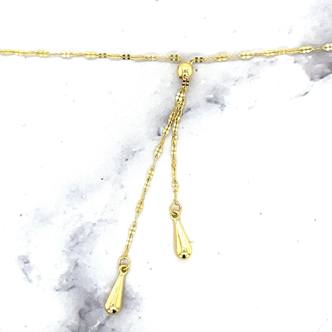 14K Yellow Gold 17" Layered Double Tear Drop Multi-Strand Lariat Chain Necklace 1.25mm Wide