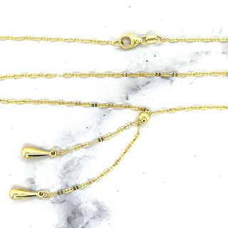 14K Yellow Gold 17" Layered Double Tear Drop Multi-Strand Lariat Chain Necklace 1.25mm Wide