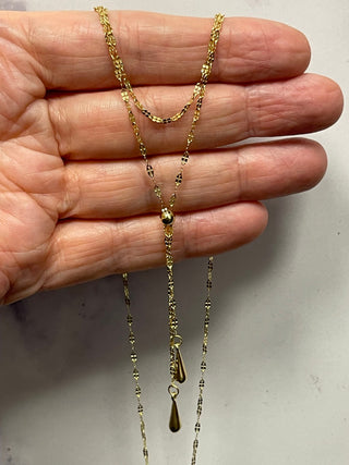 14K Yellow Gold 17" Layered Double Tear Drop Multi-Strand Lariat Chain Necklace 1.25mm Wide