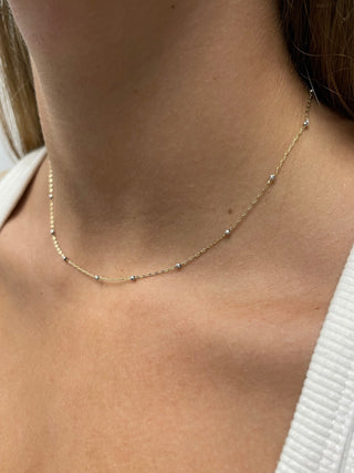 14K Yellow & White Gold Diamond Cut Bead Saturn Chain with Spring Ring, 2mm Beads, Two Tone Gold, Saturn Necklace, Women