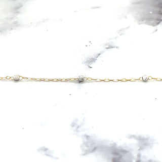 14K Yellow & White Gold Diamond Cut Bead Saturn Chain with Spring Ring, 2mm Beads, Two Tone Gold, Saturn Necklace, Women