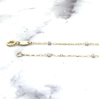 14K Yellow & White Gold Diamond Cut Bead Saturn Chain with Spring Ring, 2mm Beads, Two Tone Gold, Saturn Necklace, Women