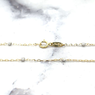 14K Yellow & White Gold Diamond Cut Bead Saturn Chain with Spring Ring, 2mm Beads, Two Tone Gold, Saturn Necklace, Women