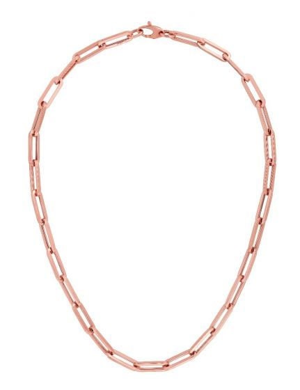 14K Rose Gold 6.1mm Lite Paperclip Rectangle Long Link Necklace, 18" Real Gold Chain, Yellow Gold, White Gold, Chunky Necklace, Women