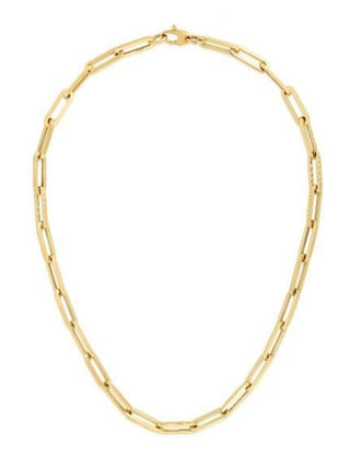 14K Rose Gold 6.1mm Lite Paperclip Rectangle Long Link Necklace, 18" Real Gold Chain, Yellow Gold, White Gold, Chunky Necklace, Women