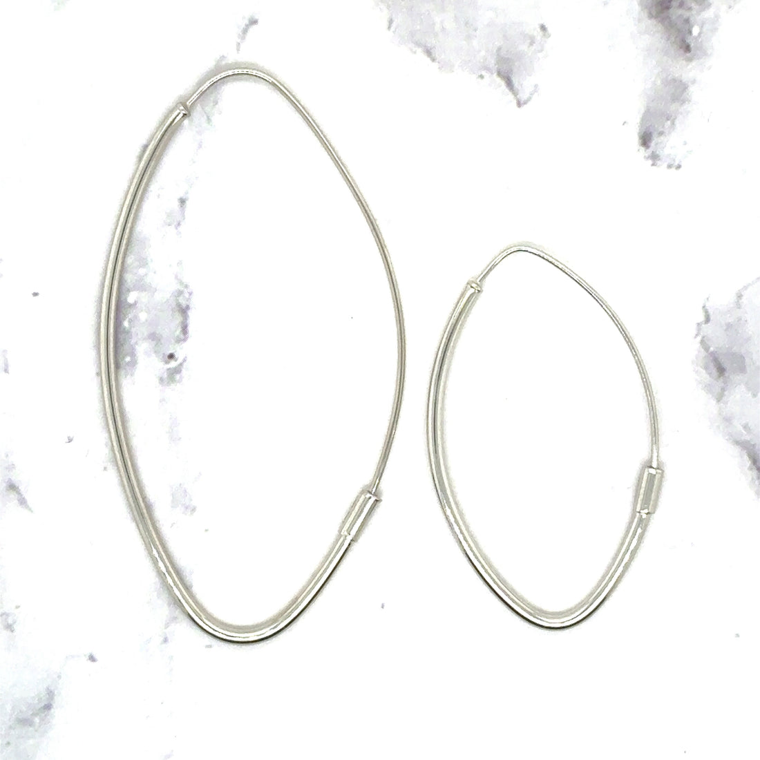 14K White Gold Marquise Fashion Hoop Earrings, Oval Hoops, Marquise Hoops Earrings, Real Gold Hoops, Women