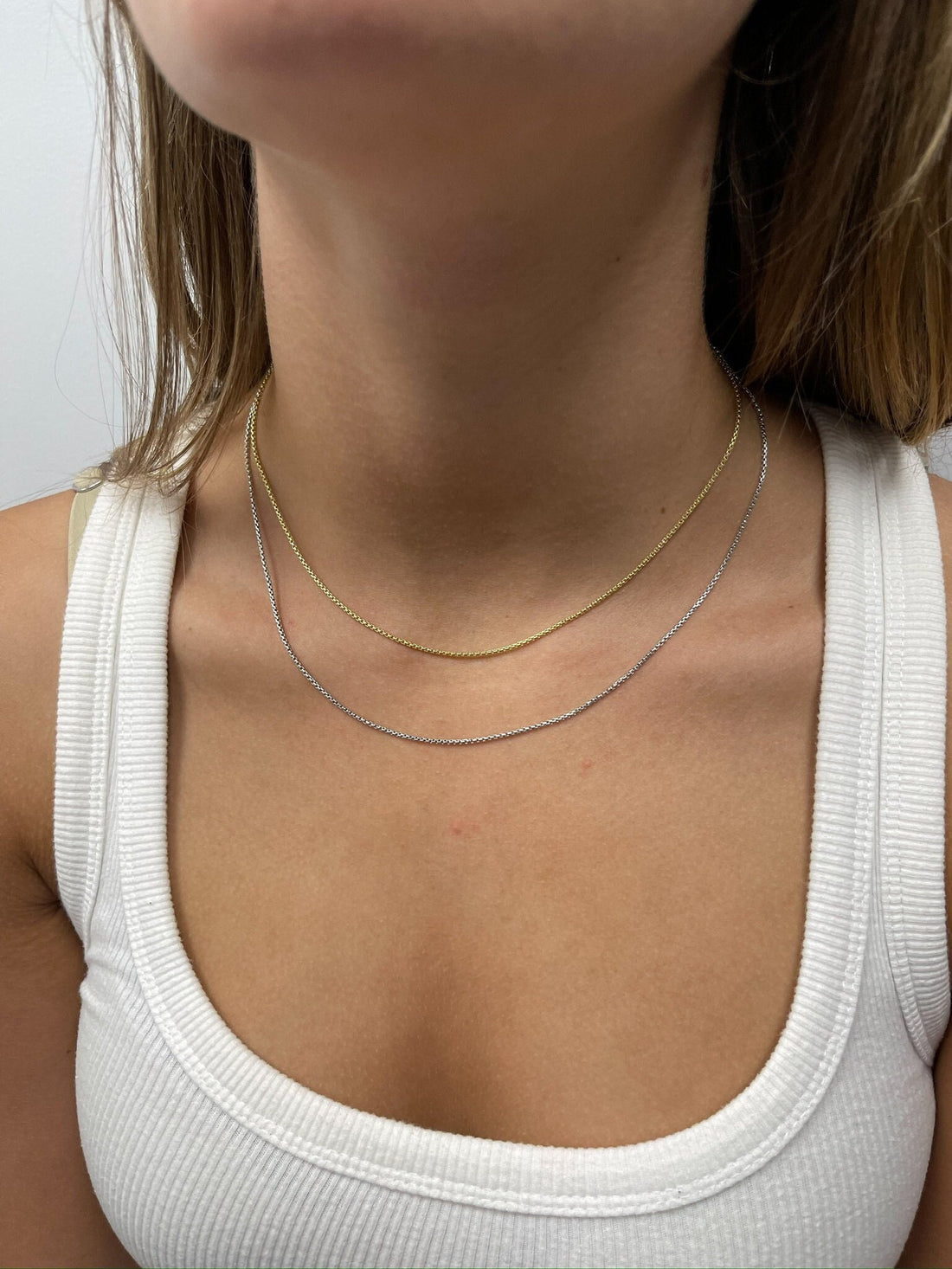 14K Yellow Gold Lite Round Box Chain with Lobster claw Lock, 1.3mm Wide, 16" 18" 20", White Gold, Real Gold Necklace, Women