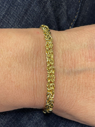 14K Yellow Gold 7.25" 8" Byzantine Bracelet, 6mm 7.2mm 9mm Wide, Textured Bracelet, Real Gold Bracelet, Women Jewelry