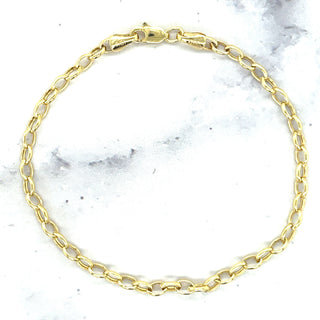 14K Yellow Gold 7" Lite Oval Rolo Link Chain Bracelet 3.2mm or 4.6mm wide, Real Gold Bracelet, White Gold Oval Rolo, Women, Unisex