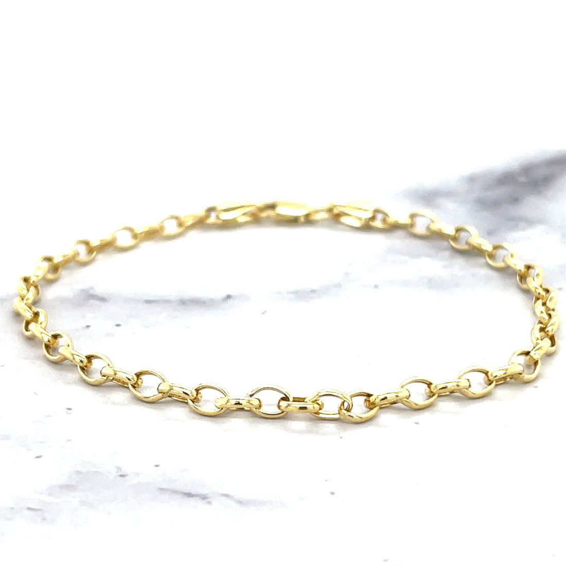 14K Yellow Gold 7" Lite Oval Rolo Link Chain Bracelet 3.2mm or 4.6mm wide, Real Gold Bracelet, White Gold Oval Rolo, Women, Unisex