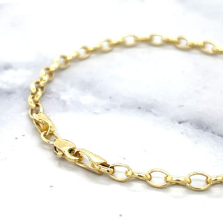 14K Yellow Gold 7" Lite Oval Rolo Link Chain Bracelet 3.2mm or 4.6mm wide, Real Gold Bracelet, White Gold Oval Rolo, Women, Unisex