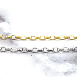 14K Yellow Gold 7" Lite Oval Rolo Link Chain Bracelet 3.2mm or 4.6mm wide, Real Gold Bracelet, White Gold Oval Rolo, Women, Unisex