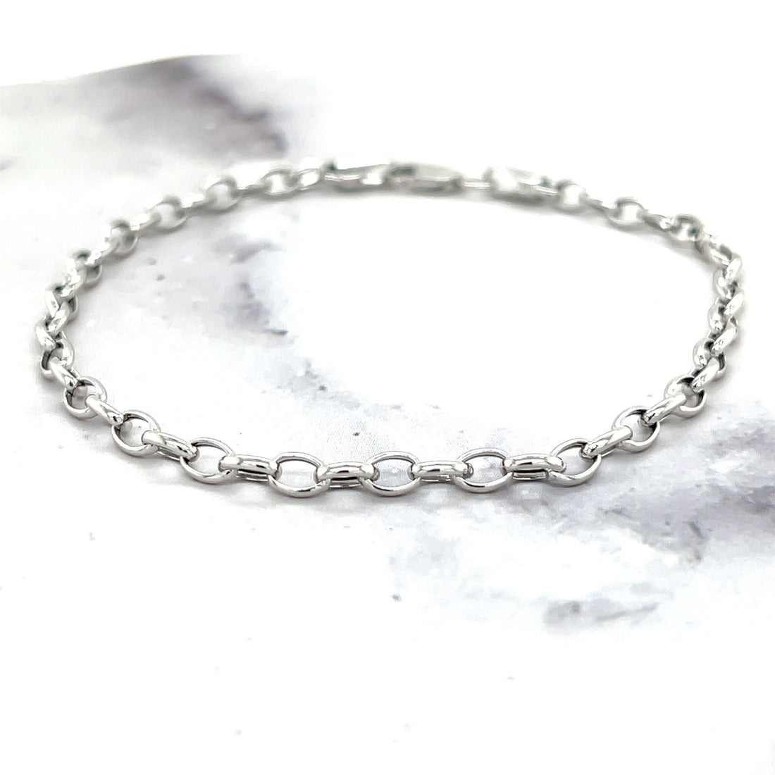 14K White Gold 7" Lite Oval Rolo Link Chain Bracelet 3.2mm or 4.6mm wide, Real Gold Bracelet, Yellow Gold Oval Rolo, Women, Unisex