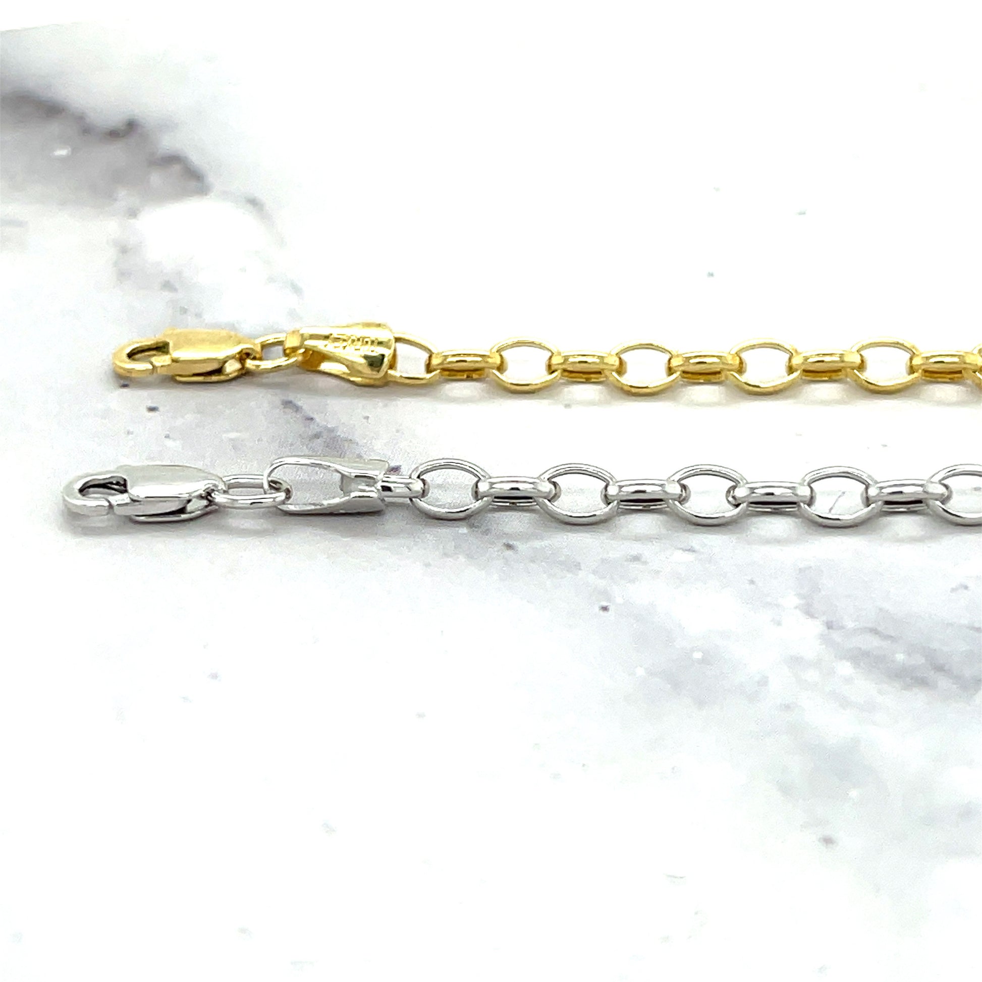 14K White Gold 7" Lite Oval Rolo Link Chain Bracelet 3.2mm or 4.6mm wide, Real Gold Bracelet, Yellow Gold Oval Rolo, Women, Unisex