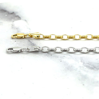 14K White Gold 7" Lite Oval Rolo Link Chain Bracelet 3.2mm or 4.6mm wide, Real Gold Bracelet, Yellow Gold Oval Rolo, Women, Unisex