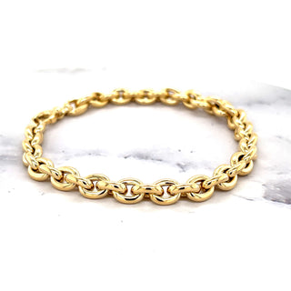 14K Yellow Gold 6.2mm Polished Oval Rolo Link Chain Bracelet, 7.5" Real Gold Bracelet, Trendy Bracelet, Women