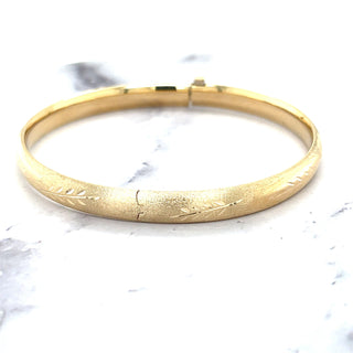 14K Yellow Gold 7 inch Polished Floral Design Bangle Bracelet 6mm Wide, Real Gold Bangle, Stackable Bangle, Women