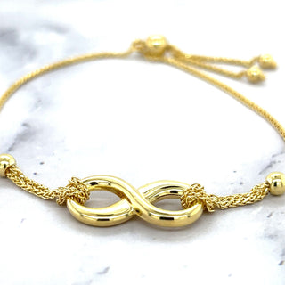 14K Yellow Gold 9.25 inch Adjustable Polished Infinity Friendship Wheat Chain Bracelet, Real Gold Bracelet, Bolo Bracelet, Women