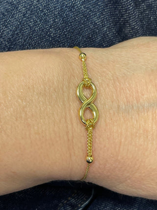 14K Yellow Gold 9.25 inch Adjustable Polished Infinity Friendship Wheat Chain Bracelet, Real Gold Bracelet, Bolo Bracelet, Women