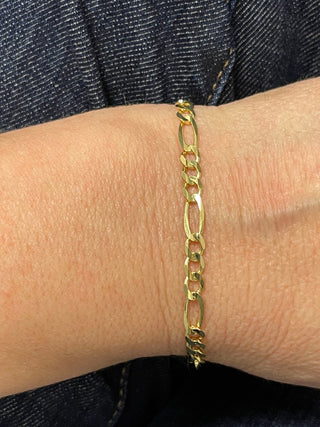 Solid 14K Yellow Gold 4.5mm Figaro Chain Bracelet, 7" 8* Real Gold Bracelet, Figaro Style, Women, Unisex