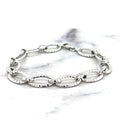 14K White Gold 8.6mm Diamond Cut/ Textured Oval Link Chain Bracelet, 7.25