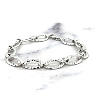 14K White Gold 8.6mm Diamond Cut/ Textured Oval Link Chain Bracelet, 7.25" Real Gold Bracelet, Women Bracelet