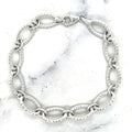 14K White Gold 8.6mm Diamond Cut/ Textured Oval Link Chain Bracelet, 7.25