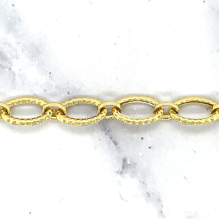 14K Yellow Gold 8.6mm Diamond Cut/ Textured Oval Link Chain Bracelet, 7.25" Real Gold Bracelet, Women Bracelet