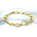 14K Yellow Gold 8.3mm Oval & Diamond Cut Link Chain Bracelet, 7.5