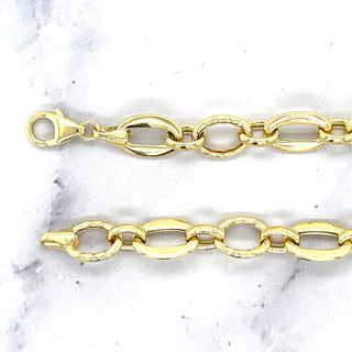 14K Yellow Gold 8.3mm Oval & Diamond Cut Link Chain Bracelet, 7.5" Real Gold Bracelet, Gift For Her, Women