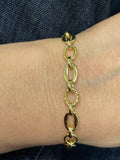 14K Yellow Gold 8.3mm Oval & Diamond Cut Link Chain Bracelet, 7.5