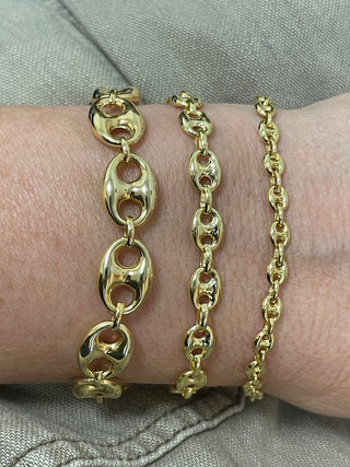 14K Yellow Gold 6" 7" 8.5" Lite Puffed Mariner Bracelet with Lobster Lock, 4.7mm 6.8mm 11mm Wide, Fancy Bracelet, Real Gold Bracelet, Women