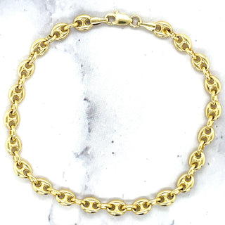 14K Yellow Gold 6" 7" 8.5" Lite Puffed Mariner Bracelet with Lobster Lock, 4.7mm 6.8mm 11mm Wide, Fancy Bracelet, Real Gold Bracelet, Women