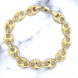 14K Yellow Gold 6" 7" 8.5" Lite Puffed Mariner Bracelet with Lobster Lock, 4.7mm 6.8mm 11mm Wide, Fancy Bracelet, Real Gold Bracelet, Women