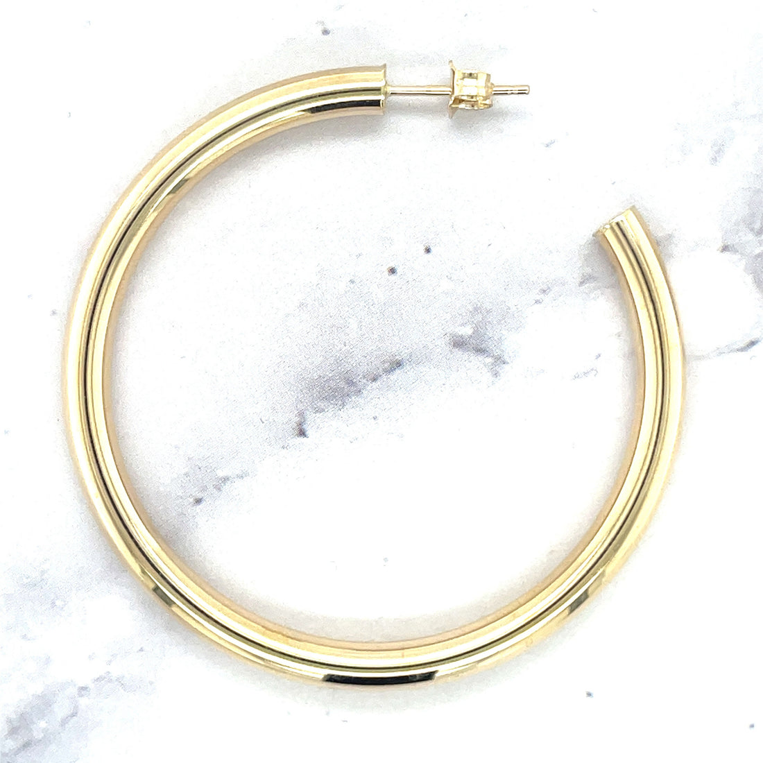 14K Yellow Gold 40mm C Hoop Earring With Push Back Clasp, 4mm Thick ,Real Gold Hoop Earrings, White Gold, Rose Gold, Women