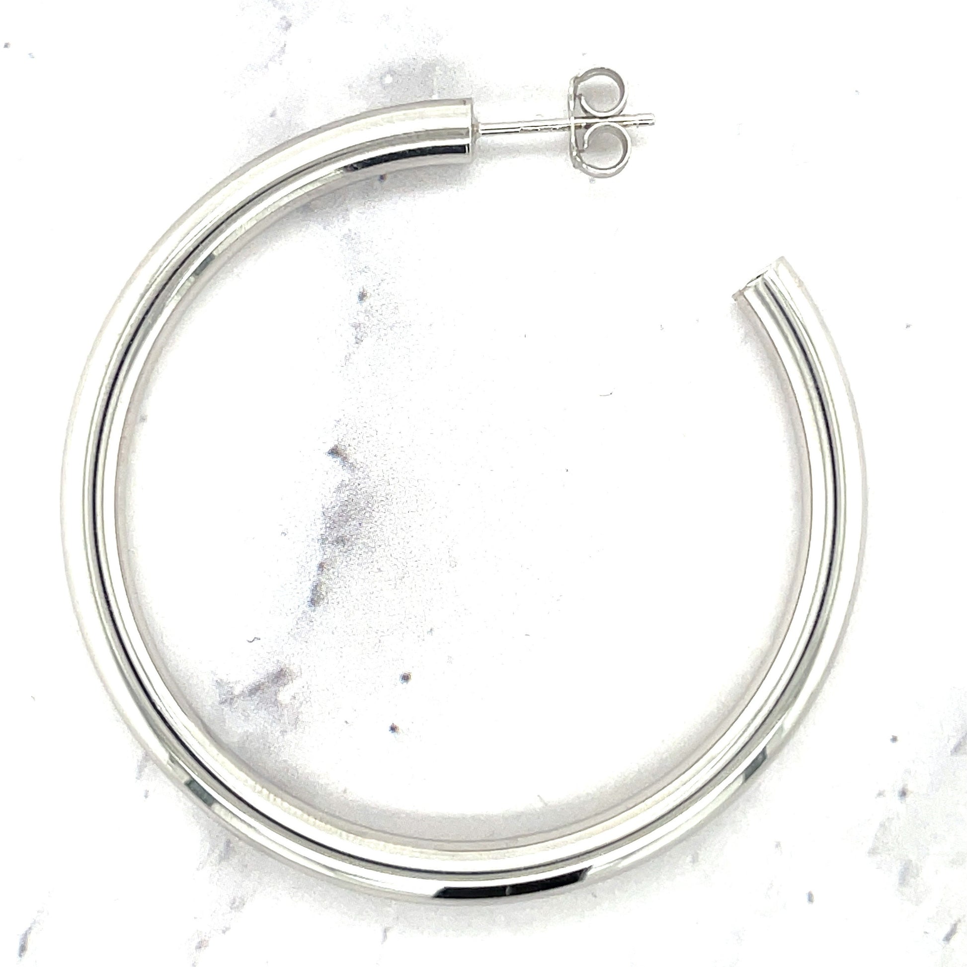 14K Yellow Gold 40mm C Hoop Earring With Push Back Clasp, 4mm Thick ,Real Gold Hoop Earrings, White Gold, Rose Gold, Women