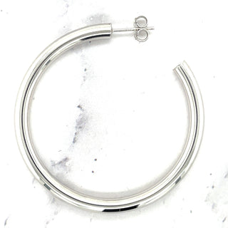 14K Yellow Gold 40mm C Hoop Earring With Push Back Clasp, 4mm Thick ,Real Gold Hoop Earrings, White Gold, Rose Gold, Women