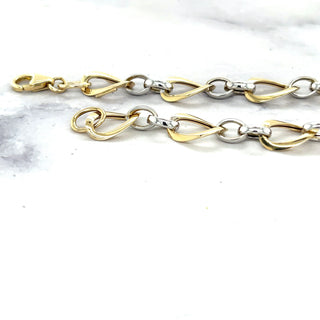 14K Two Tone Gold Bracelet, 7.75" Polished Twisted Oval Link Bracelet, 7.4mm wide, Fashion Bracelet, White Gold, Yellow Gold, Women