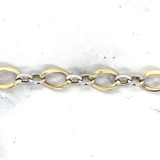 14K Two Tone Gold Bracelet, 7.75" Polished Twisted Oval Link Bracelet, 7.4mm wide, Fashion Bracelet, White Gold, Yellow Gold, Women