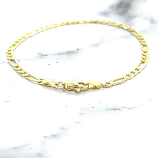 Solid 14K Yellow Gold 3.1mm Figaro Chain Bracelet, 7" Real Gold Bracelet, Solid Gold Bracelet, Women