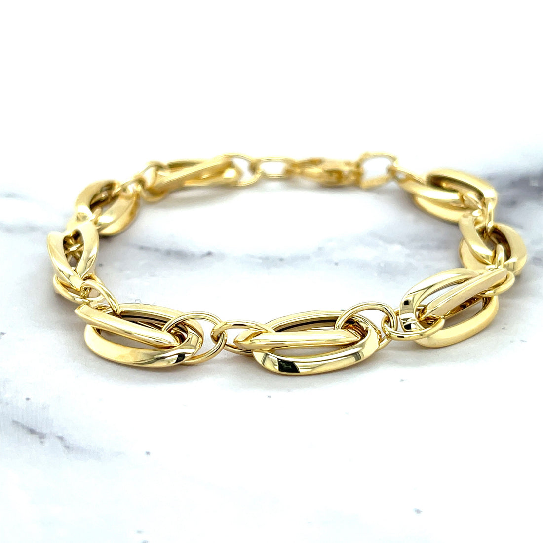 14K Yellow Gold 8mm Polished Double Oval Link Bracelet, 7.5" Real Gold Bracelet, Fancy Bracelet, Fashion Bracelet, Women