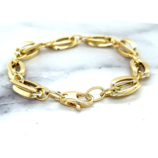 14K Yellow Gold 8mm Polished Double Oval Link Bracelet, 7.5" Real Gold Bracelet, Fancy Bracelet, Fashion Bracelet, Women