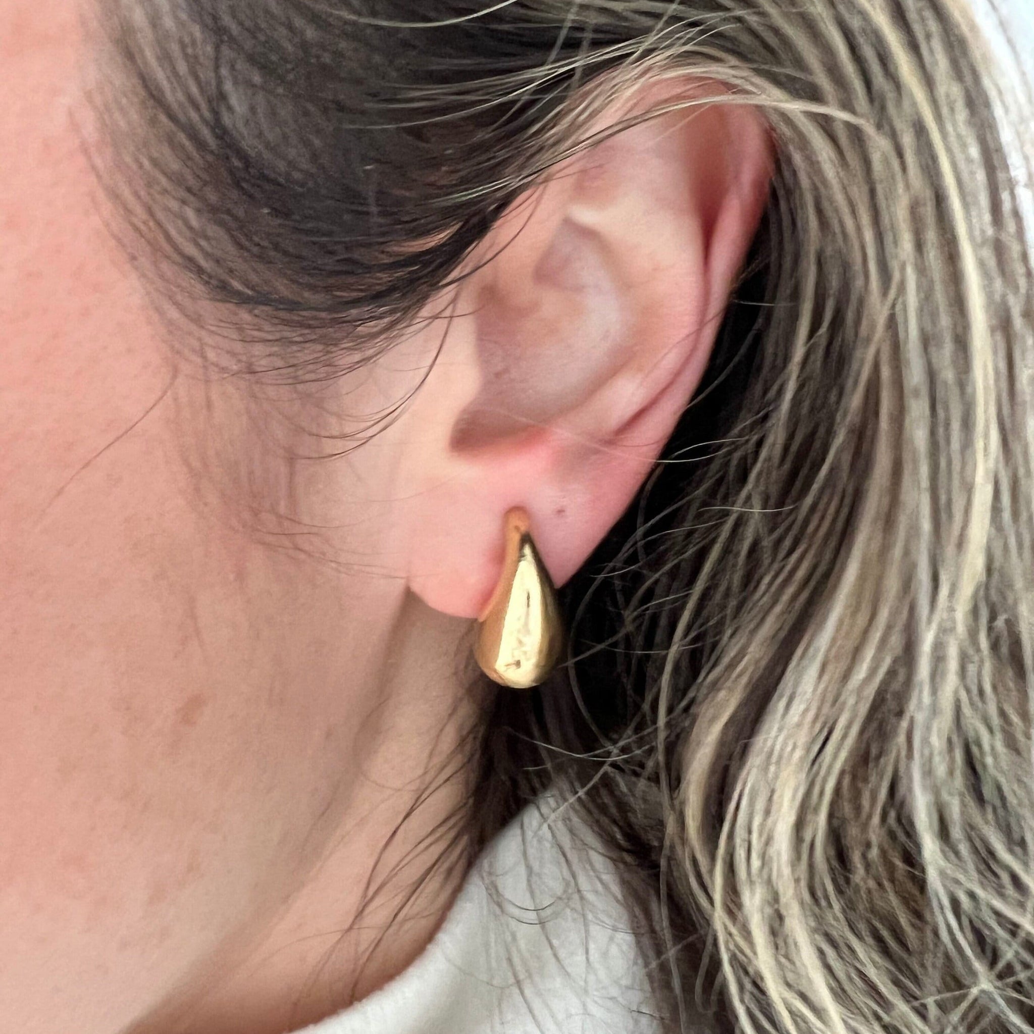 14k Yellow Gold Tear Drop Earrings, Chunky Dome Bottega Studs, Trendy Women's Jewelry, Mother's Day Special Gift